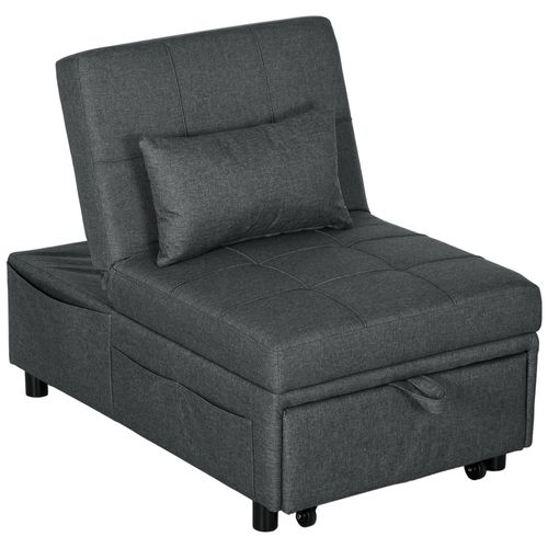 Chauffeuse Fauteuil Convertible Inclinable Réglable Tissu Effet Capitonné Gris