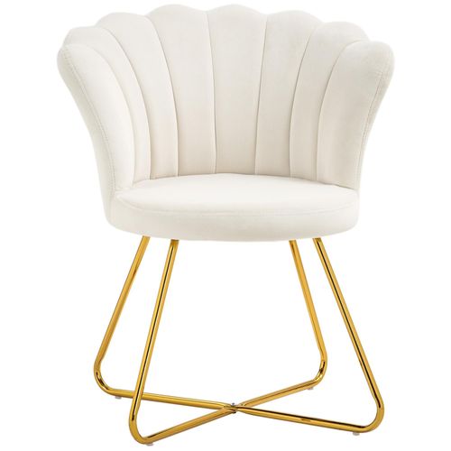 Fauteuil Design Coquillage Piètement Acier Doré Velours Crème