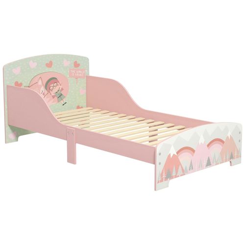 Lit Pour Enfant 3-6 Ans Design Mountain Adventure - Sommier À Lattes Inclus - Barrières De Sécurité - Rose
