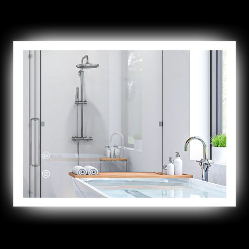 Miroir mural lumineux LED de salle de bain - 80 x 60 cm - avec 3 couleurs, luminosité réglable interrupteur tactile système antibuée transparent