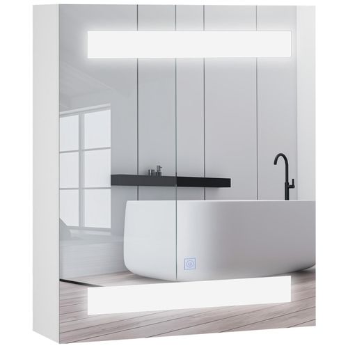 Miroir lumineux LED armoire murale design de salle de bain 2 en 1 dim. 50L x 15l x 60H cm MDF blanc