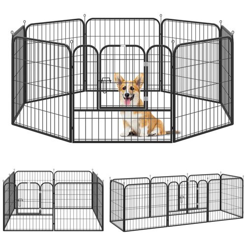 Luxe Parc Enclos Modulable Pour Chien 8 Panneaux Porte Verrouillable Acier Époxy Noir