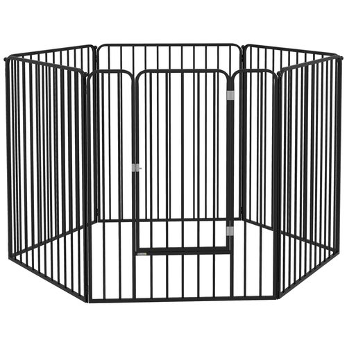 Parc Enclos Modulable Pour Chien 6 Panneaux Avec Porte Acier Époxy Noir