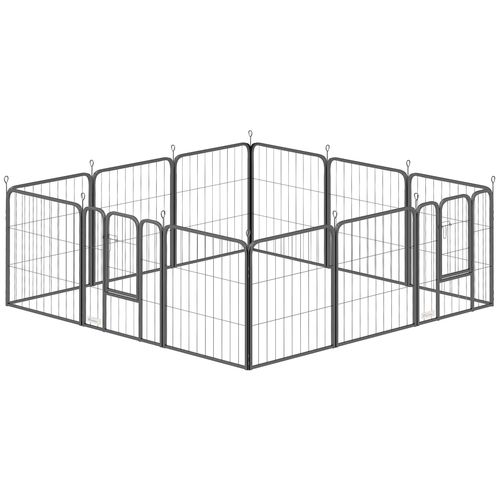 Parc Enclos Chien Modulable Pliable 12 Panneaux Porte Verrouillable Acier Époxy Noir