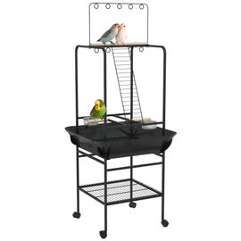 Aire De Jeu Perchoirs Sur Roulettes Pour Oiseaux Perroquets Gris Foncé