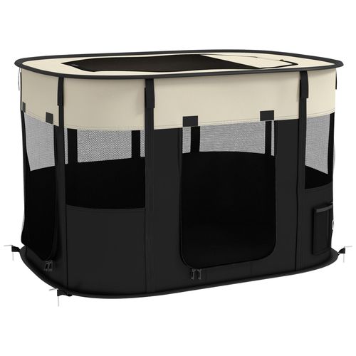 Parc Pour Chien Pliable Dim. 94l X 74l X 60h Cm Tissu Oxford Crème Noir