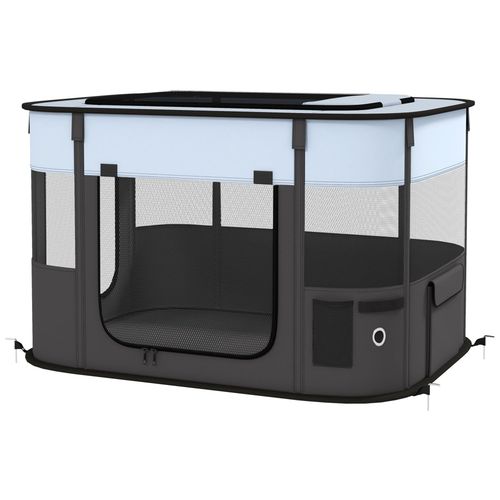 Parc Pliable Pour Chien En Tissu Oxford - Fenêtres, Portes En Maille - Sac De Rangement - Gris Noir