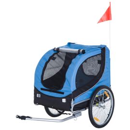 Remorque Velo Pour Chien Animaux Avec 8 Reflecteurs Drapeau Bleu Noir
