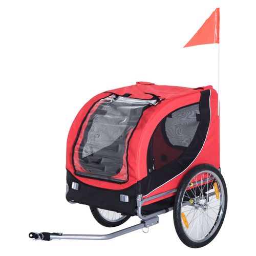 Remorque Velo Pour Chien Animaux Avec 8 Reflecteurs Drapeau Rouge Noir 07