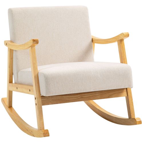 Fauteuil Lounge À Bascule Bois Hévéa Épais Coussins Beige