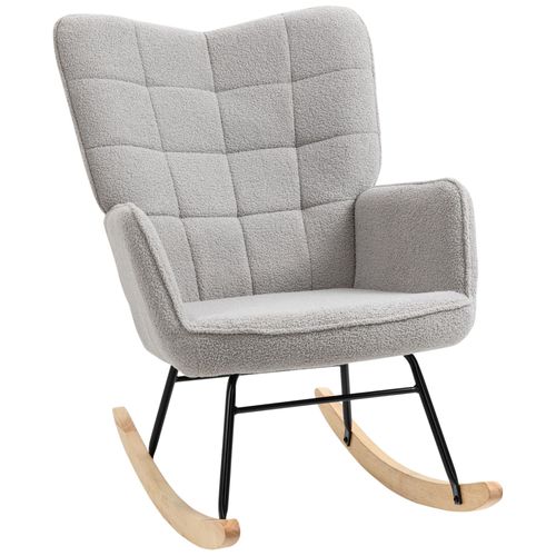Fauteuil À Bascule Design Acier Bois Effet Laine Bouclée Gris