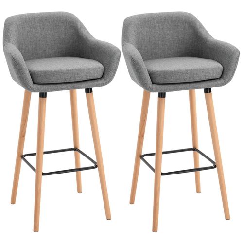 Tabourets De Bar Design Scandinave - Lot De 2 Tabourets De Bar Grand Confort Avec Repose-Pieds Et Accoudoirs - Bois De Hêtre Lin Gris Chiné