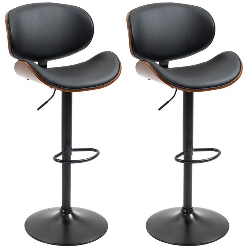 Lot De 2 Tabourets De Bar Design Contemporain Hauteur D'assise Réglable 62-82 Cm Pivotant 360° Bois Revêtement Synthétique Noir