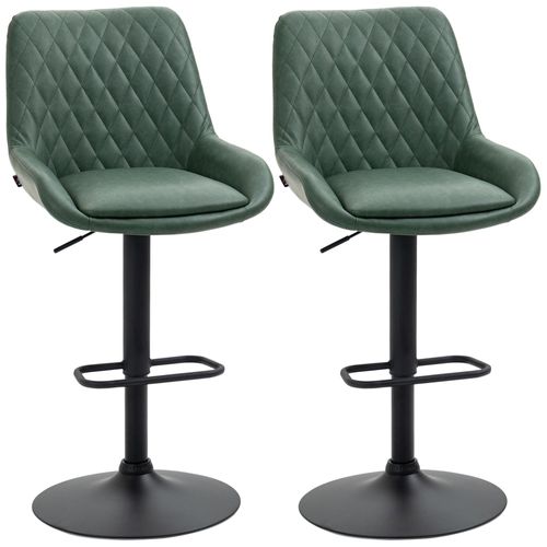 Lot De 2 Tabourets De Bar Vintage Pivotant Réglable Dossier Capitonné - Repose-Pied - Revêtement Synthétique Vert