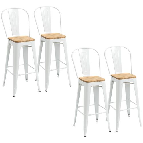 Lot De 4 Tabourets De Bar Industriel Acier Blanc Bois D'orme
