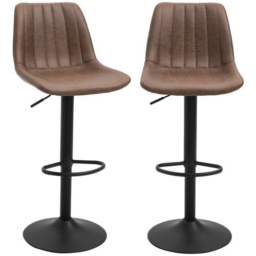 Lot De 2 Tabourets De Bar Style Vintage Hauteur Réglable Pivotant Repose-Pied Marron