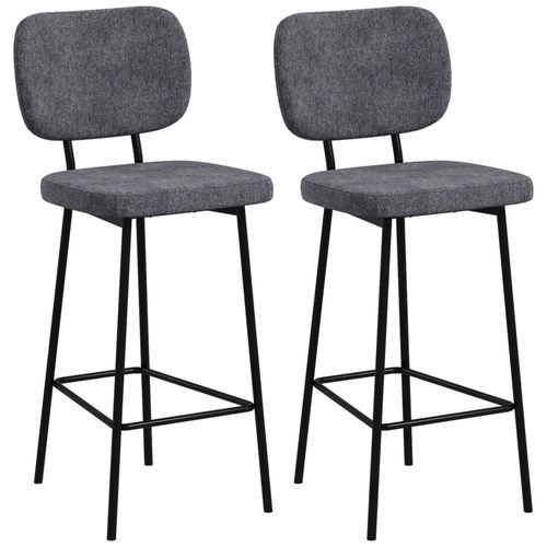 Lot De 2 Tabourets De Bar Style Néo-Rétro Piètement Acier Noir Repose-Pied Intégré Tissu Gris