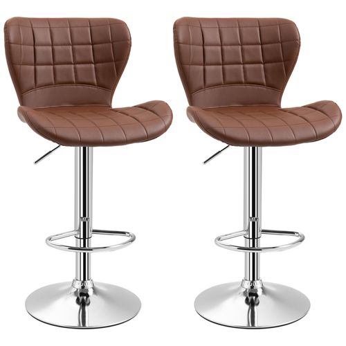 Lot De 2 Tabourets De Bar Design Contemporain Hauteur D'assise Réglable 59-81 Cm Pivotant 360° Pu Marron