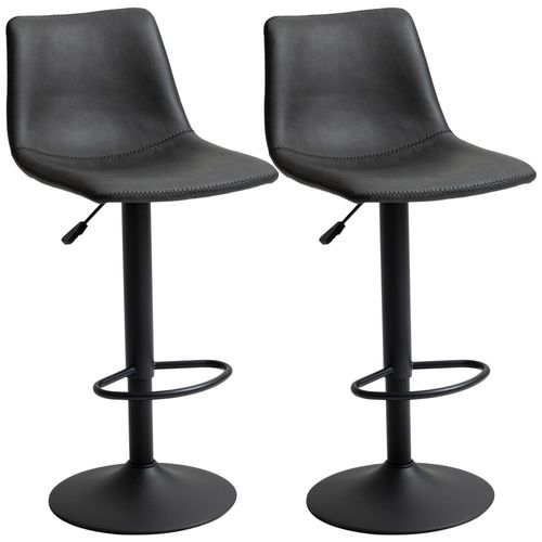 Lot De 2 Tabourets De Bar Vintage Hauteur Réglable Pivotant Avec Repose-Pied Pu Avec Surpiqûres Gris Foncé