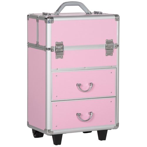 Valise trolley maquillage malette cosmétique vanity poignée télescopique réglable 36L x 23l x 58H cm alu rose