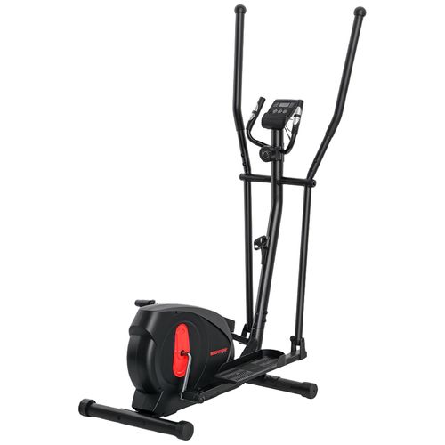 Vélo Elliptique Magnétique 8 Niveaux Résistance Écran Led Multifonction Roulettes Déplacement Rouge Noir