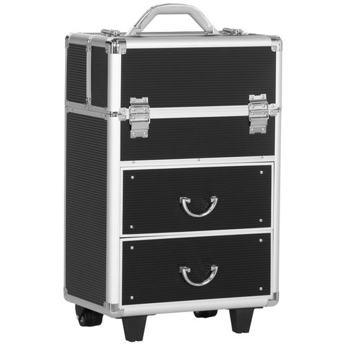 Valise trolley maquillage malette cosmétique vanity poignée télescopique réglable 36L x 23l x 58H cm alu noir
