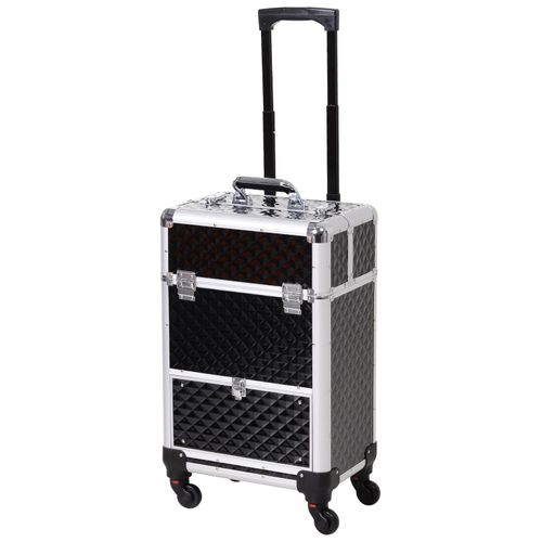 Valise trolley maquillage mallette cosmétique vanity poignée télescopique réglable 34L x 25l x 62H cm alu. noir