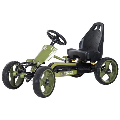 Vélo Et Véhicule Pour Enfants Kart À Pédales Militaire Siège Réglable Frein Manuel Roues Ar Eva Acier Vert Noir