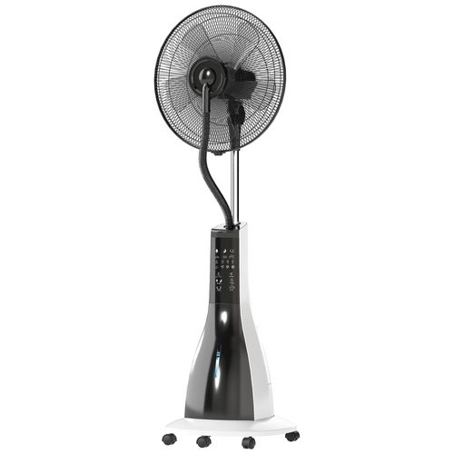 Ventilateur brumisateur oscillant inclinable sur pied roulettes 90W H.125 cm avec télécommande