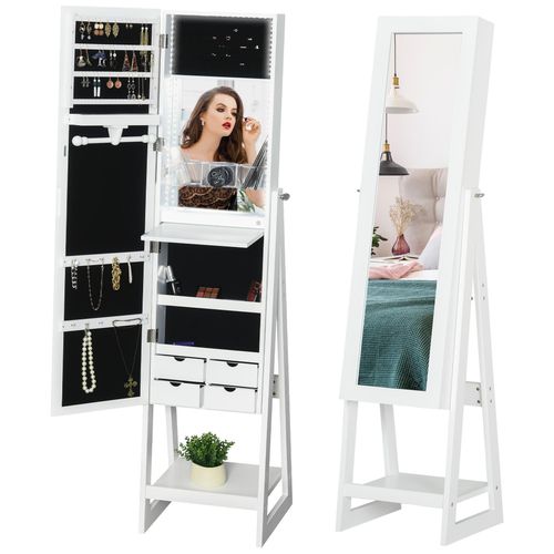 Armoire À Bijoux Multi-Rangement Avec Miroir Led H.161 Cm Blanc