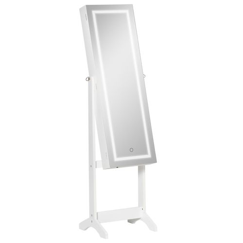 Armoire À Bijoux Sur Pied Multi-Rangement Avec Miroir Led Mdf Blanc