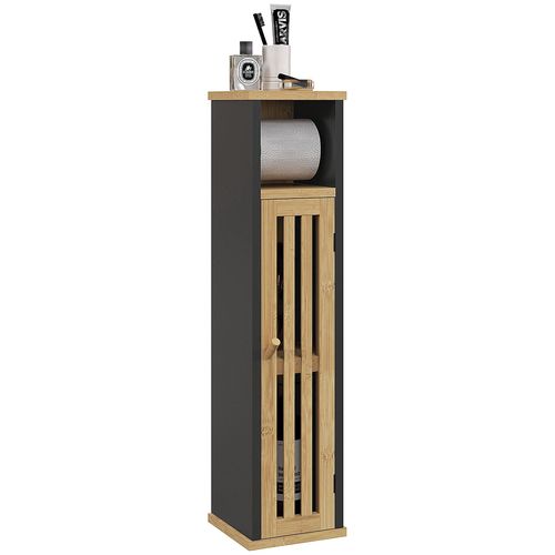 Meuble Wc Avec Support Papier Toilette - Porte, Étagère - Mdf Noir Bambou Verni