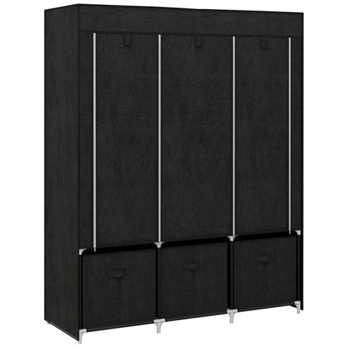Armoire Penderie Pliable 5 Étagères 2 Tringles 3 Tiroirs Tissu Noir