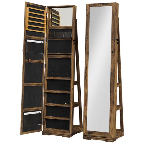 Armoire À Bijoux Pivotante Verrouillable Avec Miroir - Armoire Bijoux Multi-Rangement - Mdf Effet Bois Vieilli