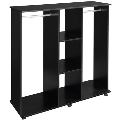 Armoire Penderie Meuble De Rangement Mobile 6 Roulettes 120l X 40l X 128h Cm Panneaux De Particules Aspect Bois Noir