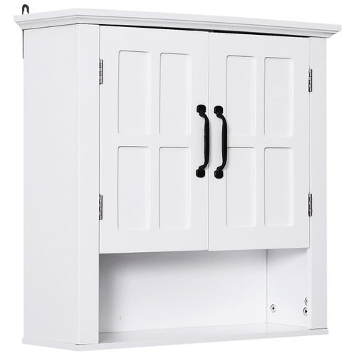 Armoire Haute Murale De Salle De Bain Ou Wc Placard 2 Portes 2 Étagères Niche Dim. 60l X 20l X 58h Cm Mdf