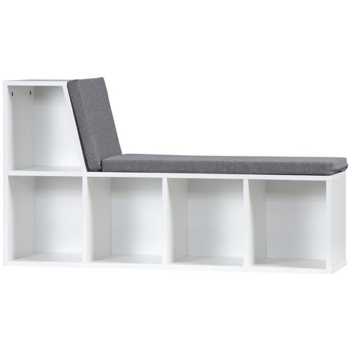 Bibliothèque Banc 2 En 1 Design Contemporain 5 Casiers 2 Coussins Fournis 108l X 30l X 60h Cm Blanc Gris Chiné