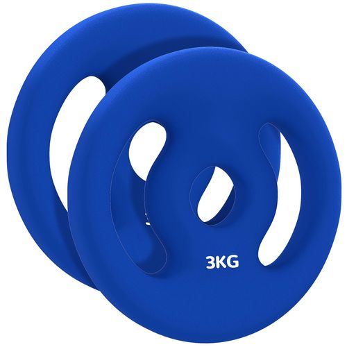 Disques De Musculation - Lot De 2 Disques - Total 6 Kg - Diamètre Intérieur 25 Mm - Métal Pvc Bleu