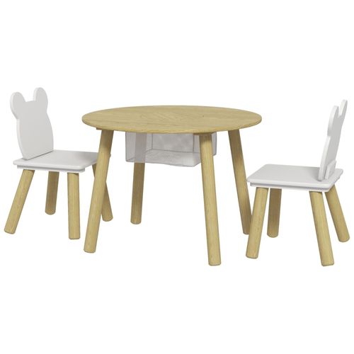 Ensemble Table Chaises Enfant Design Ourson Scandinave - Rangement Table Intégré - Aspect Bois Blanc