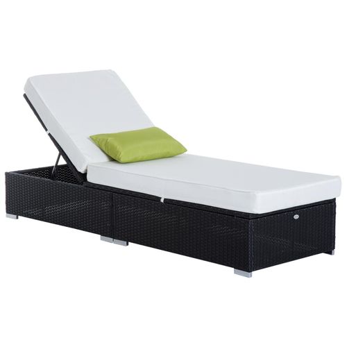 Bain De Soleil Transat Grand Confort 195l X 68l X 31h Cm Dossier Inclinable Multi-Positions Matelas Épaisseur 10 Cm Crème Résine Tressée 4 Fils Noir