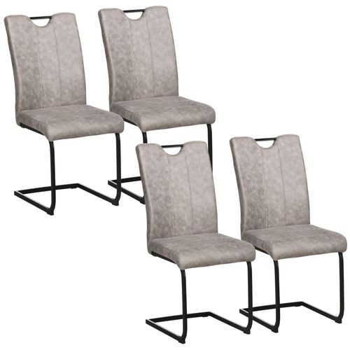 Lot De 4 Chaises De Salon Design Cantilever Piètement Luge Acier Noir Revêtement Microfibre Gris