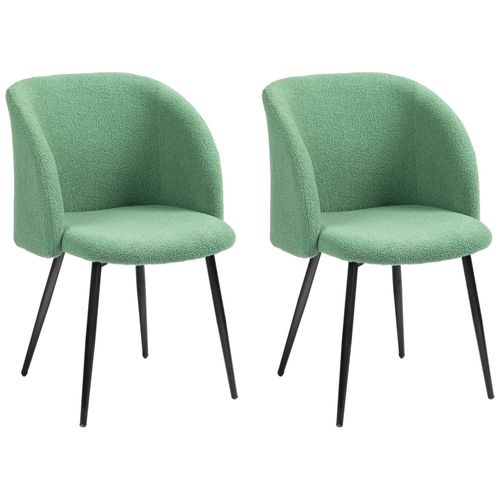 Chaises De Visiteur Design - Lot De 2 Chaises - Piètement Incliné Effilé Acier Noir - Revêtement Effet Laine Bouclée Vert