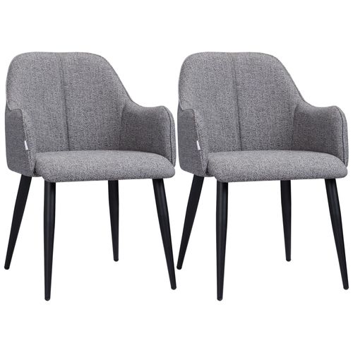 Chaises De Visiteur Design Contemporain - Lot De 2 Chaises - Piètement Effilé Incliné Acier Noir - Révêtement Aspect Lin Gris