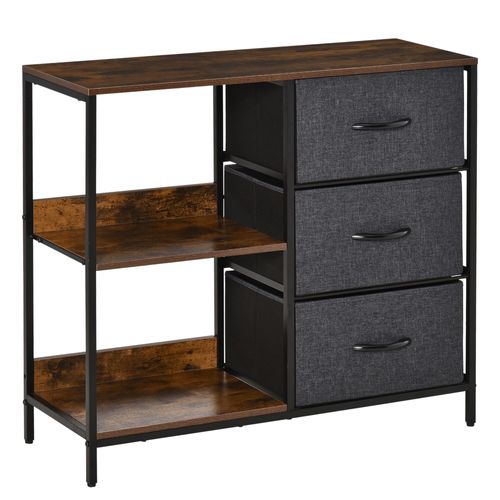 Commode Design - 3 Tiroirs 2 Étagères - Métal Mdf Non Tissé Anthracite