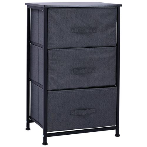 Meuble De Rangement 3 Tiroirs Chiffonnier Dim. 45l X 30l X 71h Cm Métal Mdf Non Tissé Noir