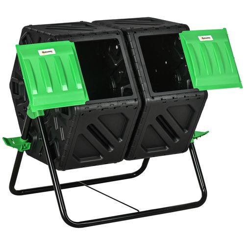 Composteur de jardin - bac à compost pour déchets - rotatif 360° - double chambre 130 L - acier PP vert noir