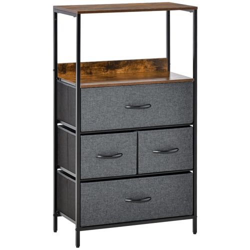 Commode Meuble De Rangement Chiffonnier 4 Tiroirs Amovibles 1 Étagère 58 X 29 X 103 Cm Gris Effet Bois