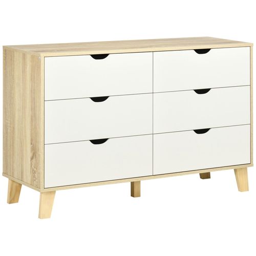 Commode 6 Tiroirs Design Scandinave Piètement Effilé Incliné Bois Pin Panneaux Blanc Effet Bois