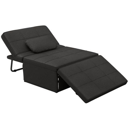 Fauteuil Chauffeuse Chaise Longue Pouf 3 En 1 Dossier Inclinable 5 Niveaux Repose-Pied Rabattable Châssis Métal Noir Lin Noir