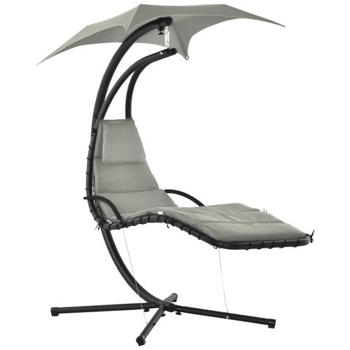 Bain De Soleil Transat Suspendu Avec Pare-Soleil Et Matelas Design Contemporain 190l X 115l X 190h Cm Acier Polyester Gris Noir